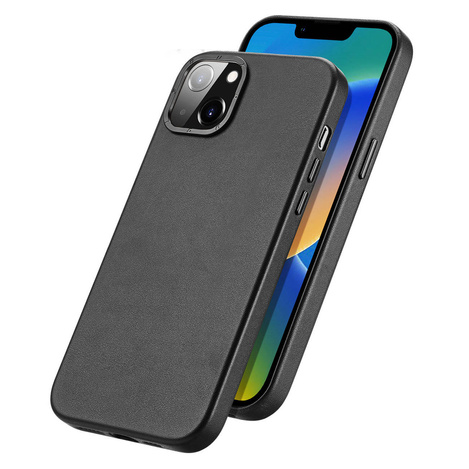 Dux Ducis Grit Ledertasche für iPhone 14 Plus Elegante Kunstlederhülle (MagSafe-kompatibel) Schwarz