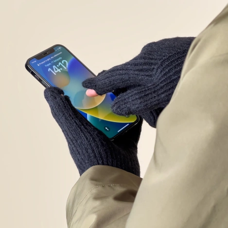 Geflochtene Telefonhandschuhe mit Aussparungen für die Finger – schwarz