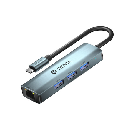 Devia adapter HUB 4w1 USB-C 3.1 do 3x USB 3.0 + RJ45 ciemnoszary