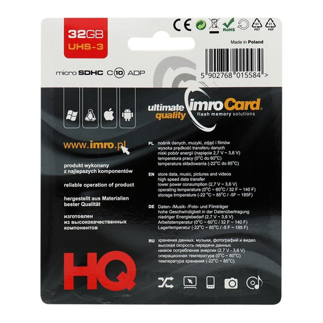 Imro karta pamięci 32GB microSDHC kl. 10 UHS-3 + adapter