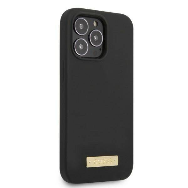 Original Case IPHONE 13 PRO MAX Guess Hard Case Silicone Logo Plate MagSafe (GUHMP13XSPLK) black