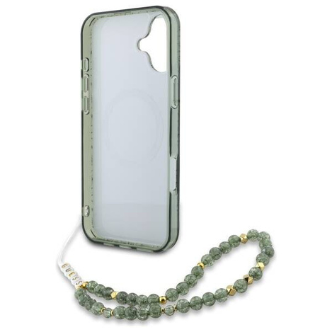 Etui Guess IML Flowers Allover Electro With Pearl Strap MagSafe na iPhone 16 - zielone