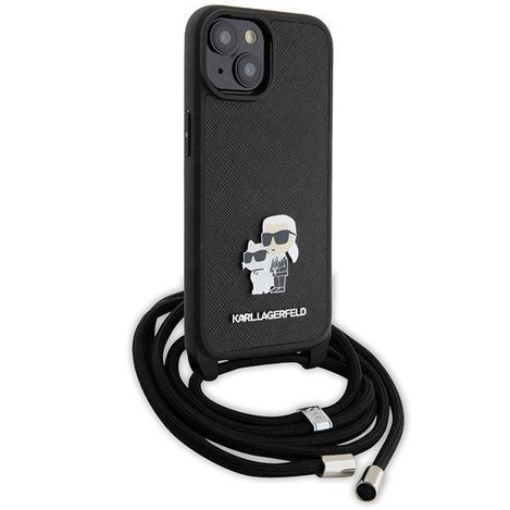 Etui Karl Lagerfeld Crossbody Saffiano Metal Pin Karl & Choupette na iPhone 15 - czarne