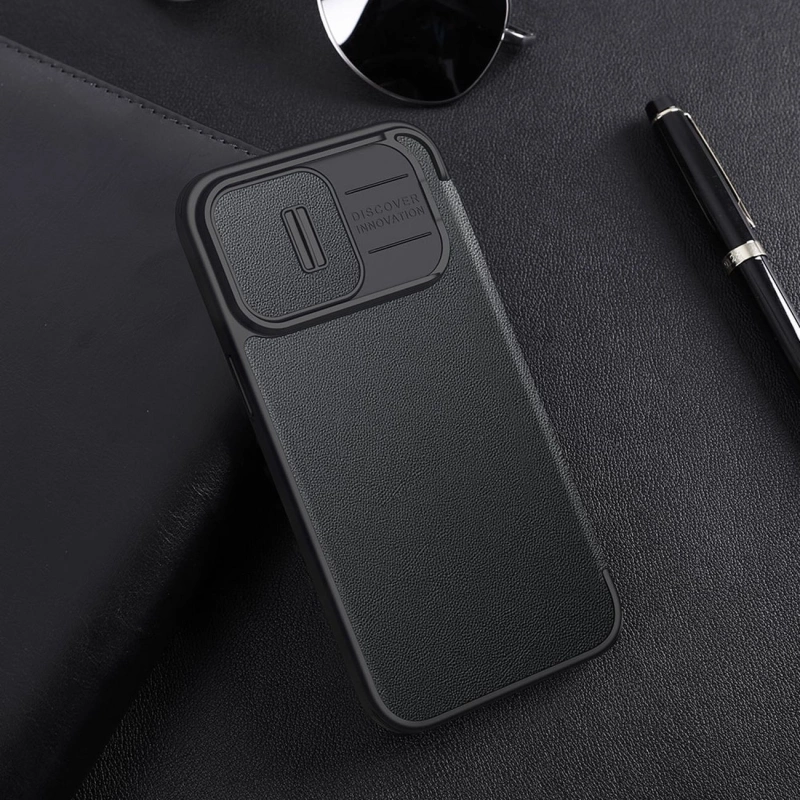 Nillkin Qin Cloth Pro Case Case for iPhone 14 Pro Max Camera Cover Holster Cover Flip Case Blue