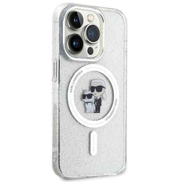 Karl Lagerfeld Karl&amp;Choupette Glitter MagSafe Hülle für iPhone 15 Pro – transparent
