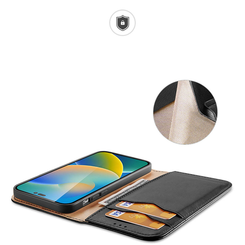 Dux Ducis Hivo Leather Flip Cover Genuine Leather Wallet for Cards and Documents iPhone 14 Pro Max Black