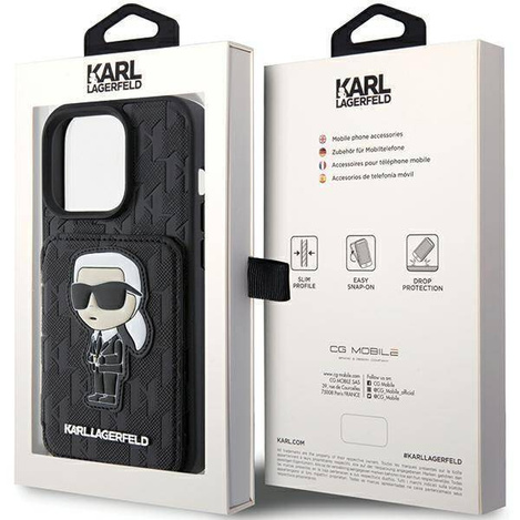 Karl Lagerfeld nakładka do iPhone 15 Pro 6,1&quot; KLHCP15LSAKKNSCK czarna hardcase Saffiano Cardslots and Stand Monogram Ikonik Patch