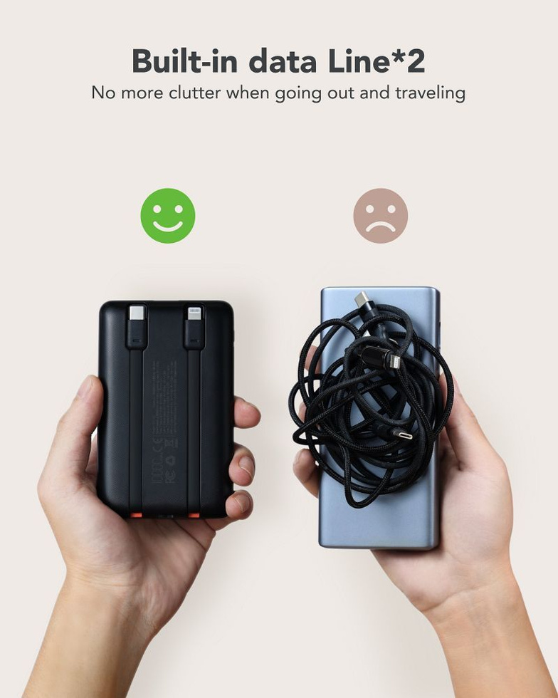 Bateria zewnętrzna (Powerbank) VEGER C11 BEST - 10 000mAh LCD z kablem Typ C + Apple Lightning 8-pin QC3.0 PD 22,5W (W1170)