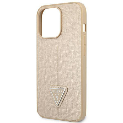 Original Case IPHONE 14 PRO MAX Guess Hardcase Saffianotriangle Logo (GUHCP14XPSATLE) beige