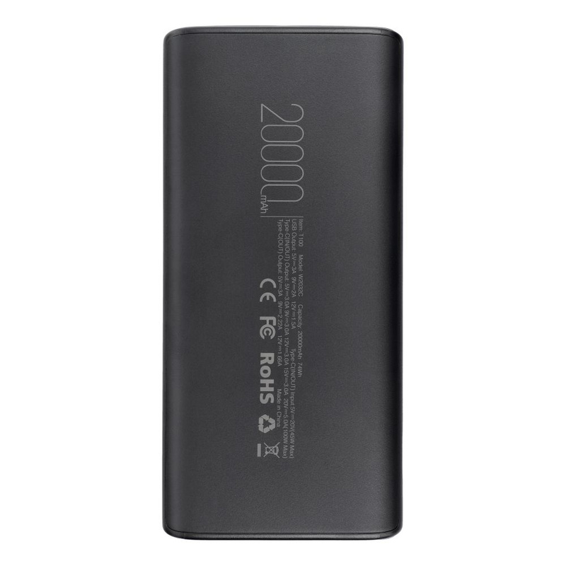 Bateria zewnętrzna (Powerbank) VEGER T100 - 20 000mAh LCD Quick Charge PD 100W czarny (np do laptopa) (W2032C-100)