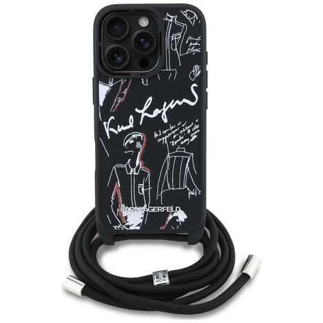 KARL LAGERFELD futerał do IPHONE 16 PRO MAX KLHCP16XPGGRMPCK kompatybilny z MagSafe (CRSSBY Grained PU W/ Pattern & Logo) czarny