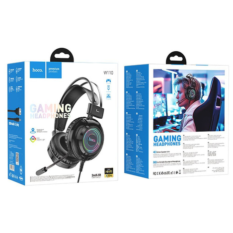 HOCO słuchawki przewodowe USB A + Jack 3,5 mm z mikrofonem gamingowe W110 2 m czarne