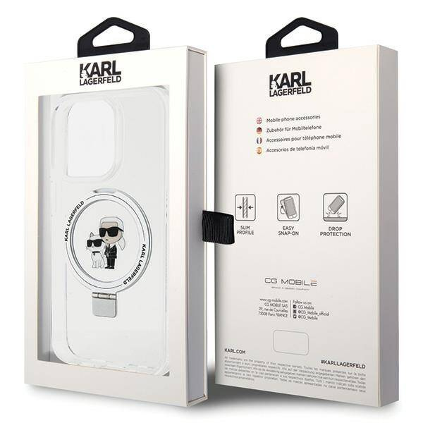 Original Handyhülle IPHONE 15 PRO MAX Karl Lagerfeld Hardcase Ring Stand Karl&Choupettte MagSafe weiß