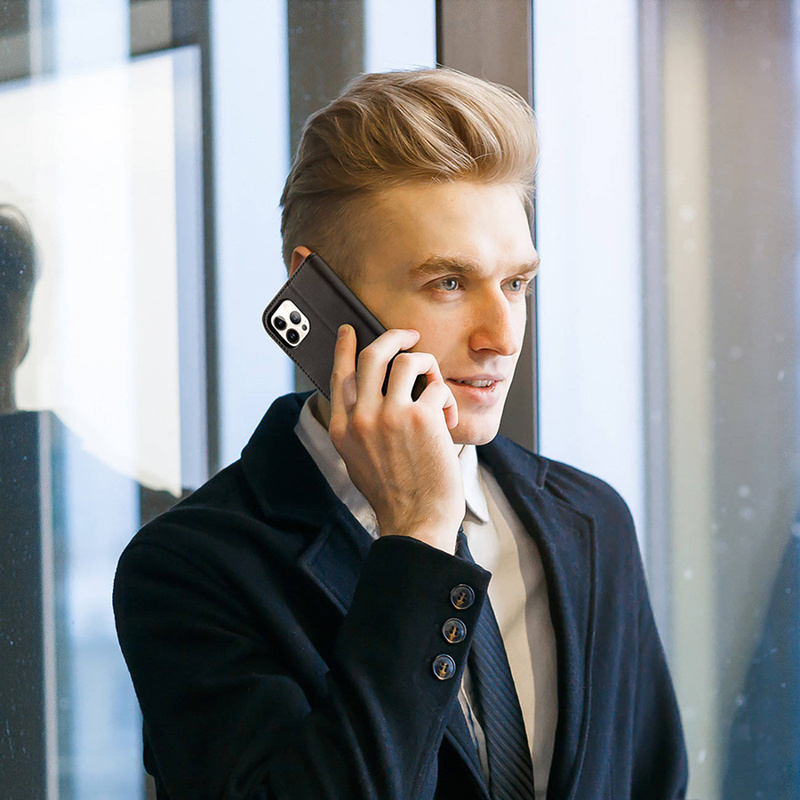 Dux Ducis Hivo echt Leder booktype case schutzhülle aufklappbare hülle für iPhone 14 Pro Max schwarz