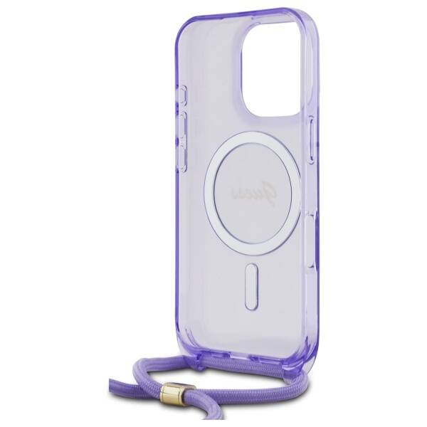 Original Handyhülle IPHONE 16 PRO Guess Hardcase Crossbody Cord Script MagSafe (GUHMP16LHCTSGNSU) violett