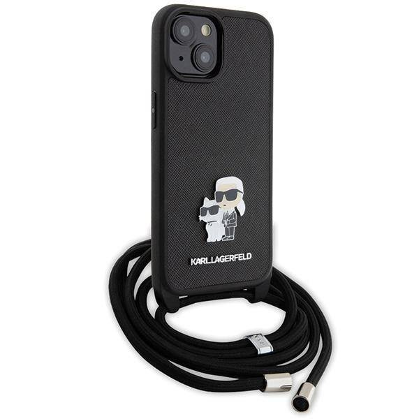 Etui Karl Lagerfeld Crossbody Saffiano Metal Pin Karl & Choupette na iPhone 15 - czarne