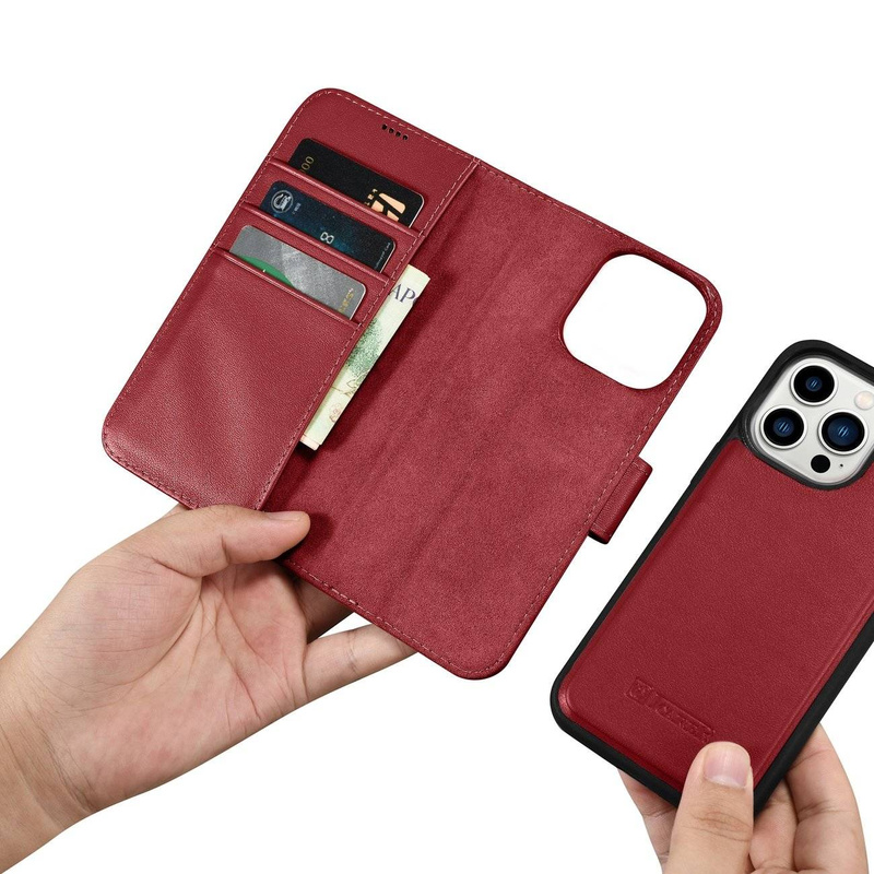 iCarer Wallet Case 2in1 iPhone 14 Pro Flip Leather Cover Anti-RFID red (WMI14220726-RD)
