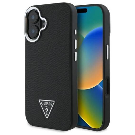 Original Handyhülle IPHONE 16 PLUS Guess Hardcase Grained Triangle MagSafe (GUHMP16MPGTSPSK) schwarz