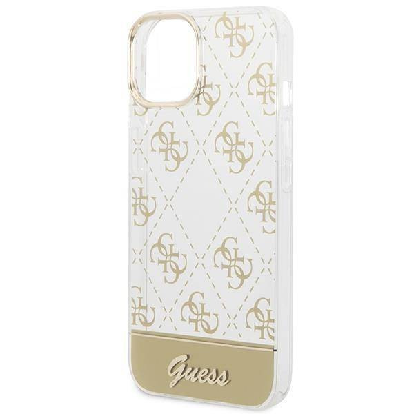 Original Handyhülle IPHONE 14 PLUS Guess Hardcase 4G Pattern Script gold