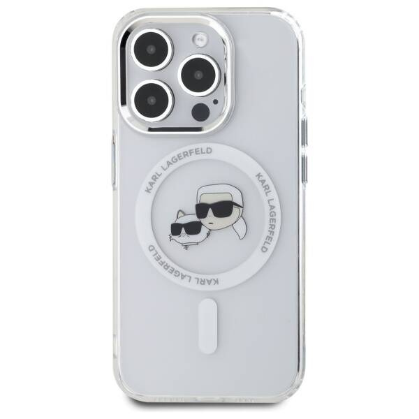 Etui Karl Lagerfeld IML Metal Karl&Choupette Head MagSafe na iPhone 15 Pro - białe