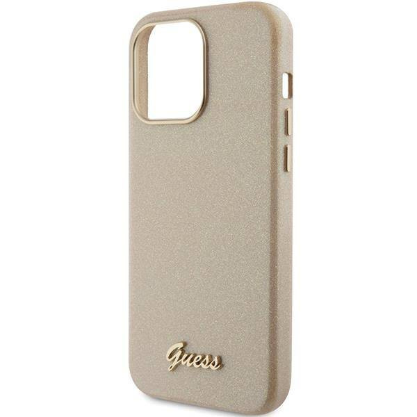 Guess Glitter Glossy Script Hülle für iPhone 15 Pro – Gold