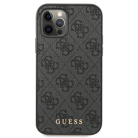 Oryginalne Etui IPHONE 12 / 12 PRO Guess Hard Case 4G Metal Gold Logo (GUHCP12MG4GFGR) szare