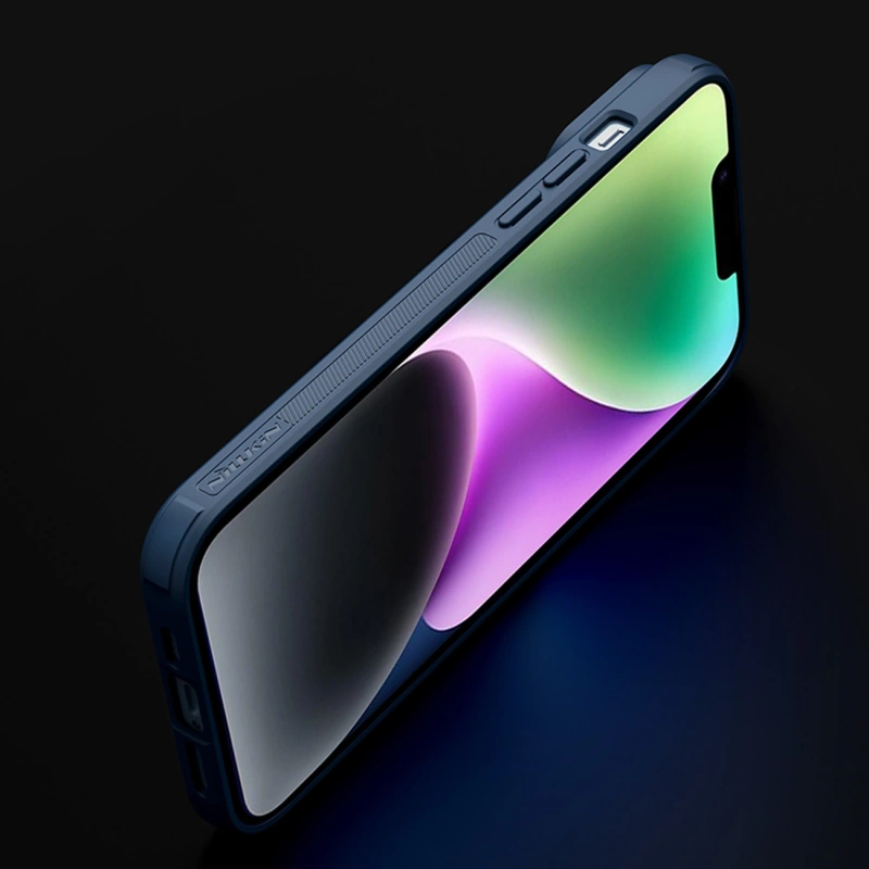 Nillkin Textured S Case für iPhone 14 Plus, gepanzerte Hülle mit Kameraabdeckung, blau