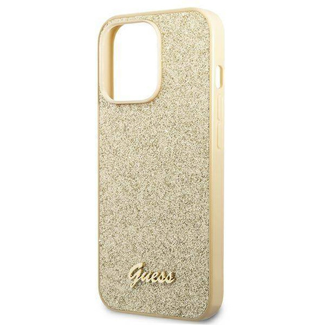 Guess Glitter Flakes Metal Logo Case – Etui iPhone 14 Pro (złoty)