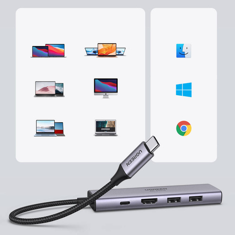 Ugreen 6in1 multifunctional USB Type C HUB - 2x USB 3.2 Gen 1 / HDMI 4K 60Hz / SD and TF memory card reader / USB Type C PD 100W gray (60384 CM511)