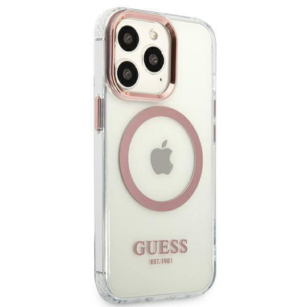 Original Case IPHONE 13 PRO Guess Hard Case Metal Outline Magsafe (GUHMP13LHTRMP) pink
