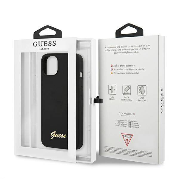 Guess GUHMP13MLSLMGBK iPhone 13 6,1" black/czarny hardcase Silicone Script Gold Logo