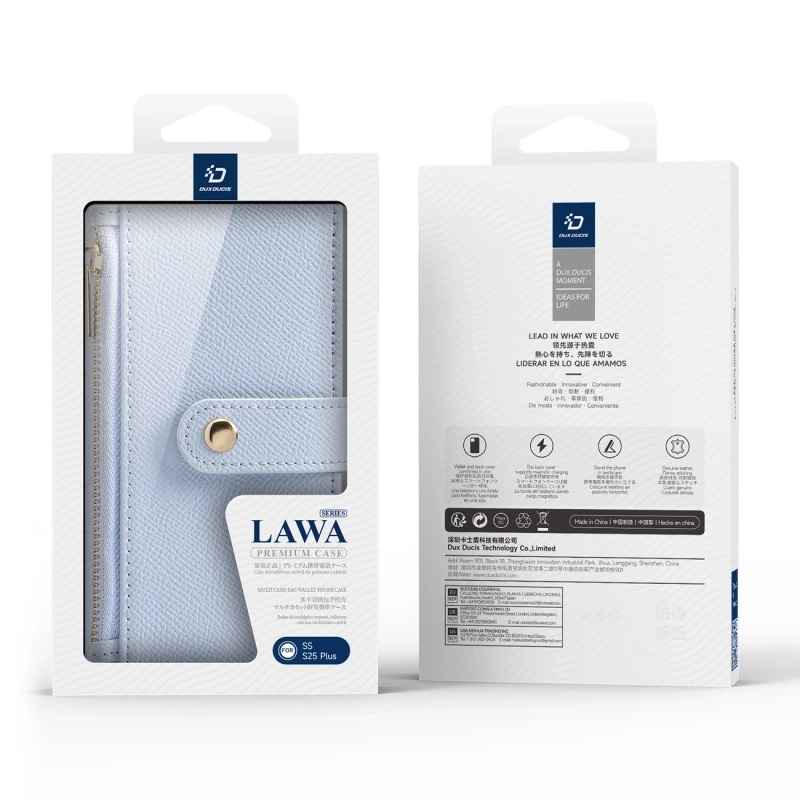 Dux Ducis Lawa Lederhülle für Samsung Galaxy S25+ mit abnehmbarer magnetischer Brieftasche – Blau