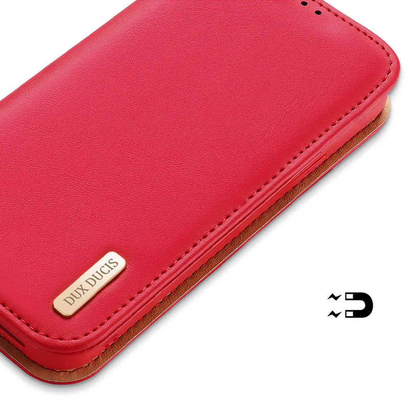 Dux Ducis Hivo echt Leder booktype case schutzhülle aufklappbare hülle für iPhone 14 Pro Max rot