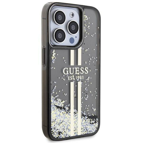 Oryginalne Etui GUESS Hardcase GUHCP15LLFCSEGK do iPhone 15 Pro (Liquid Glitter Gold Stripes / czarny)