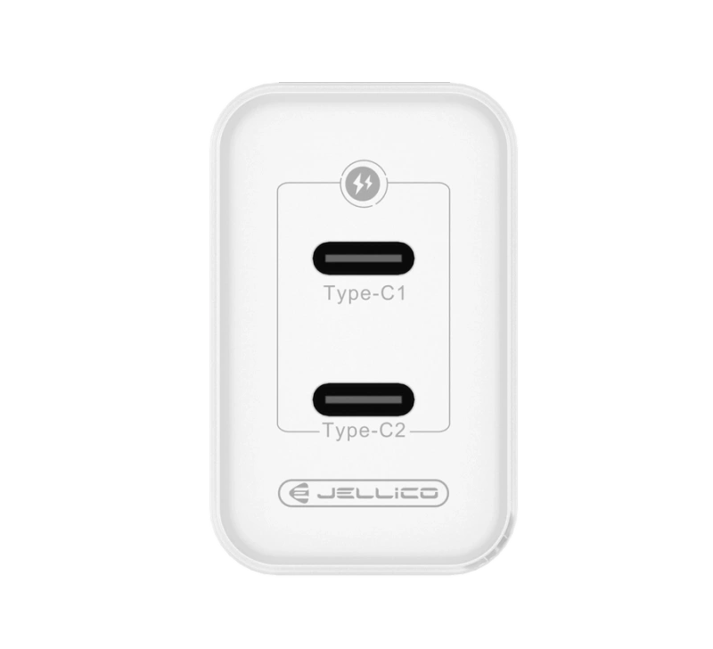 JELLICO ładowarka sieciowa C106 GaN PD 45W 2xUSB-C + kabel USB-C - Lightning Biały