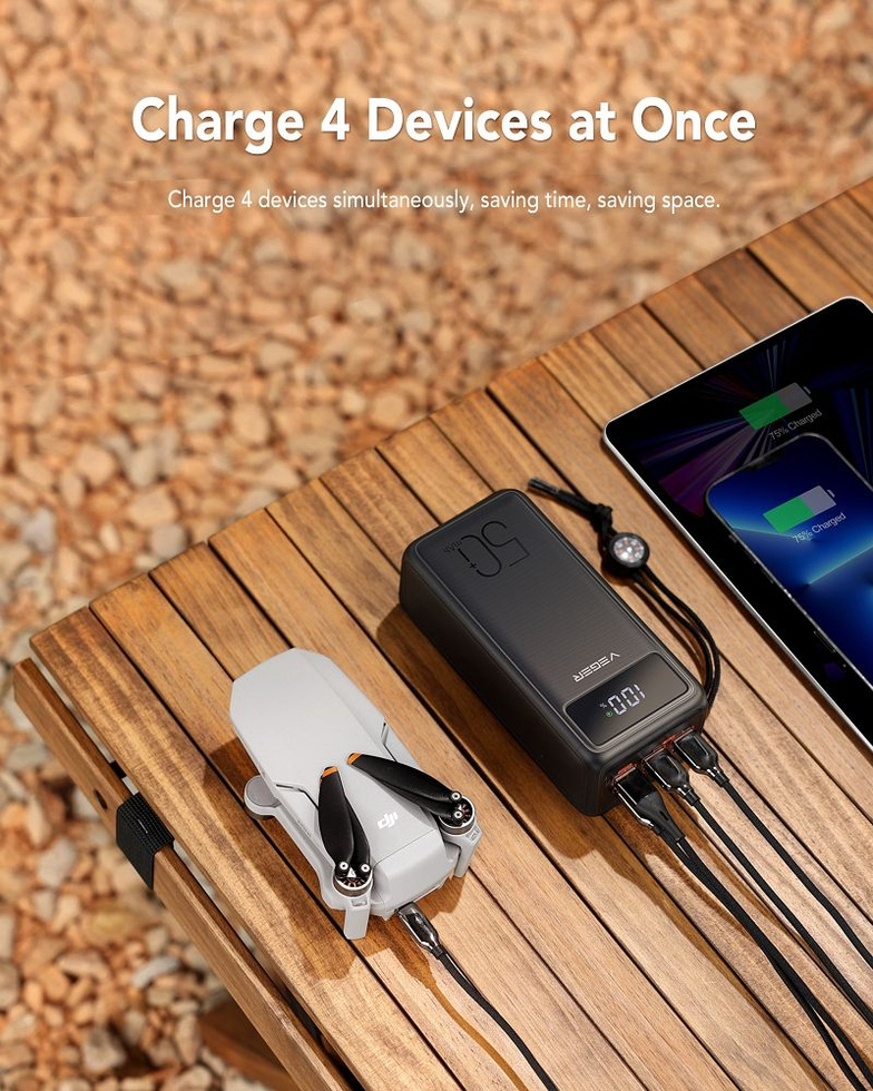 Bateria zewnętrzna (Powerbank) VEGER Tank Lite - 50 000mAh LCD Quick Charge PD 22,5W czarny (W5001)