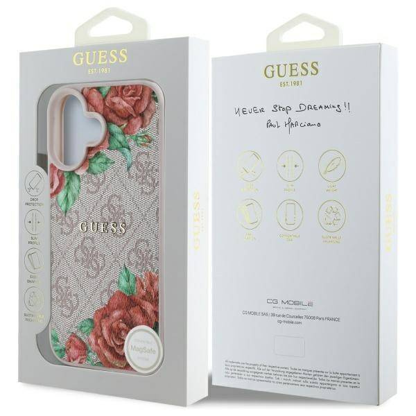 Original Handyhülle IPHONE 16 Guess Hardcase 4G Flowers Print MagSafe (GUHMP16SP4ROPEMCP) rosa