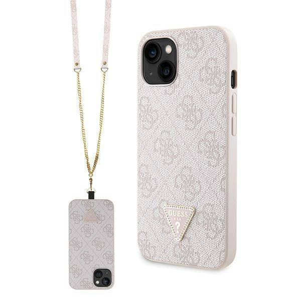 Original Handyhülle IPHONE 14 PRO MAX Guess Hardcase Crossbody 4G Metal Logo (GUHCP14XP4TDSCPP) rosa