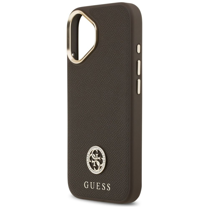 GUESS futerał do IPHONE 17 kompatybilny z MagSafe GUHMP17SPGCRMDEW (PU W/ Grained Strass Logo) brązowy