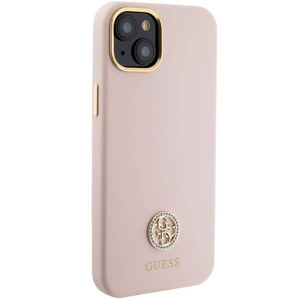Etui Guess Silicone Logo Strass 4G na iPhone 15 - jasnoróżowe