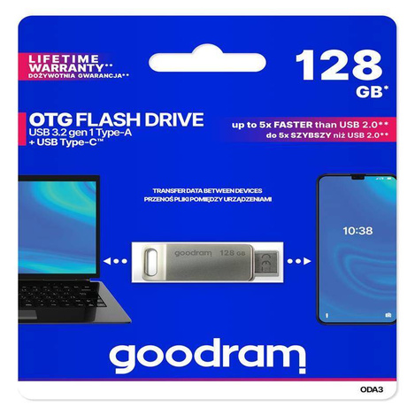 Flash-Laufwerk 128 GB USB 3.2 Gen 1 USB / USB C OTG ODA3 Goodram – Silber