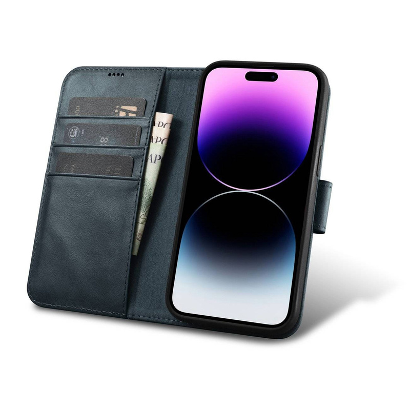 iCarer Oil Wax Wallet Case 2in1 Case iPhone 14 Pro Max Leather Flip Cover Anti-RFID Blue (WMI14220724-BU)