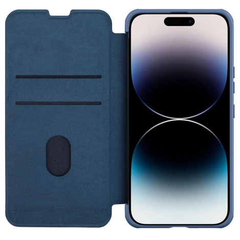 Nillkin Qin Cloth Pro Case Case for iPhone 14 Pro Max Camera Cover Holster Cover Flip Case Blue