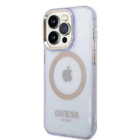 Guess GUHMP14LHTCMU iPhone 14 Pro 6,1" lila/lila Hartschale Gold Outline Translucent MagSafe