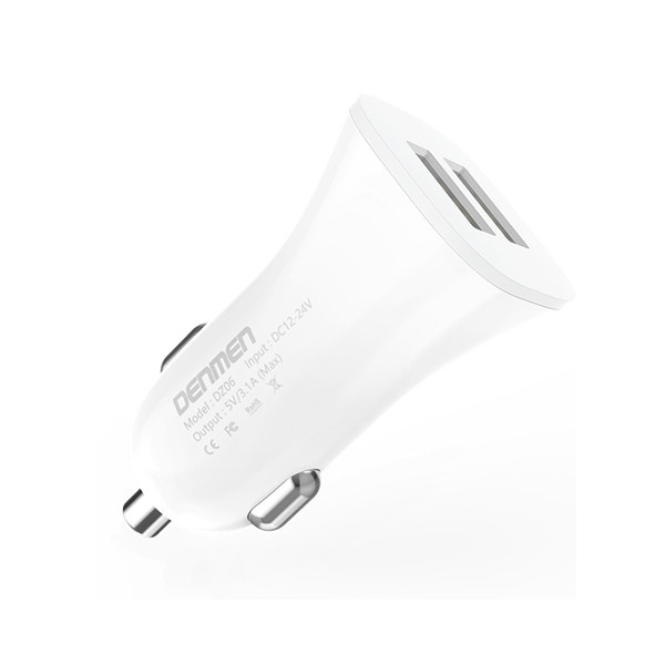 ŁADOWARKA SAMOCHODOWA 3A  + KABEL IPHONE BIAŁA DENMEN 3100mA DUAL FAST CHARGING 2XUSB DZ06L 15W