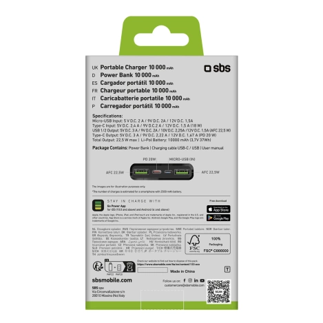 Powerbank SBS TTBB10000FASTPD20K 10000 mAh 20W with Power Delivery - black