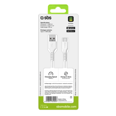 SBS TECABLEMICROC15W USB-A – USB-C-Kabel 1,5 m – Weiß