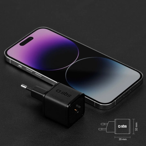 SBS TETRGAN1C20K 20W GaN USB-C Wall Charger with Power Delivery - Black