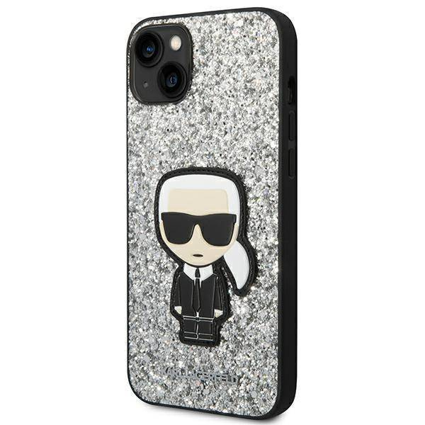 Original Handyhülle IPHONE 14 PLUS Karl Lagerfeld Hardcase Glitter Flakes Ikonik (KLHCP14MGFKPG) silber