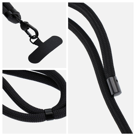 Zawieszka SWING (8mm) do telefonu z regulacją długości / długość sznura 165cm (max 82,5cm w pętli) / na ramię lub szyję - czarny